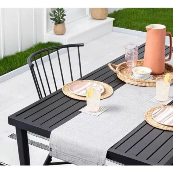 Hearth & Hand Magnolia Table Runner Black/White/Gray with Sewn Tassel(with flaw) - Picture 3 of 9